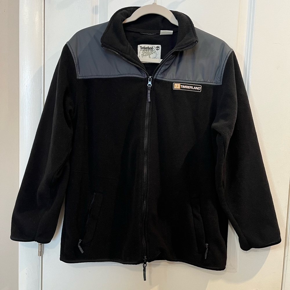 Timberland Full Zip Fleece Jacket Sz L Black/ Gray with Zip Pockets